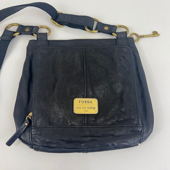 Fossil Long Live Vintage Crossbody Handbag Black Leather Organizer - Picture 2 of 12